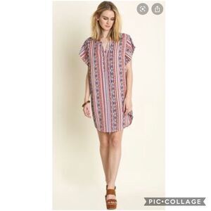 Umgee Women's Short Sleeve Mini Shift Dress in Size Small Southwestern Print